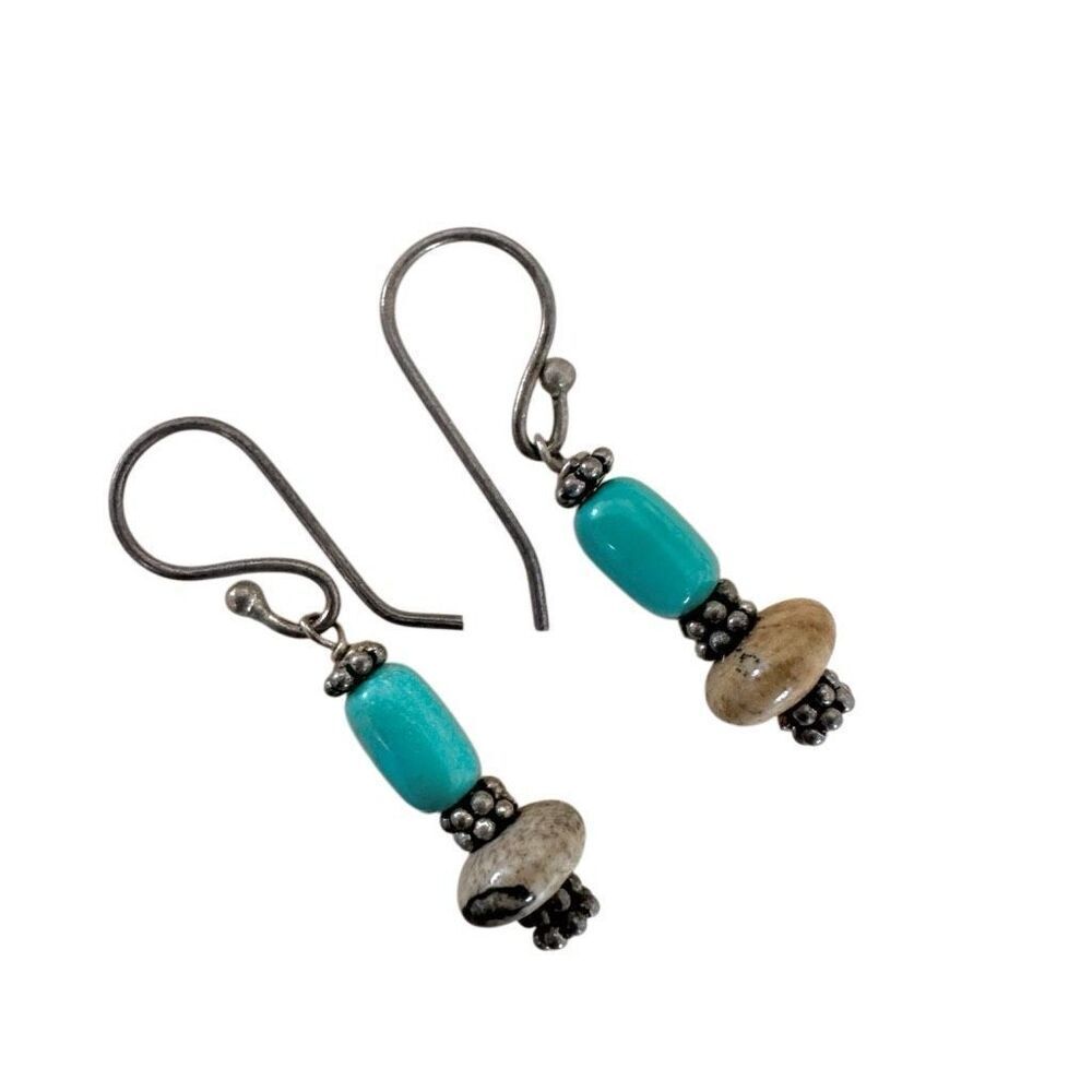 Sterling Silver Drop Earrings – Amazonite or Turquoise with Jasper Accents